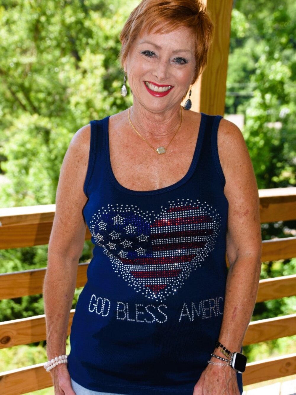 4th of July Patriotic rhinestone navy sleeveless tank sz XS S M L XL XXL 1X 2…
